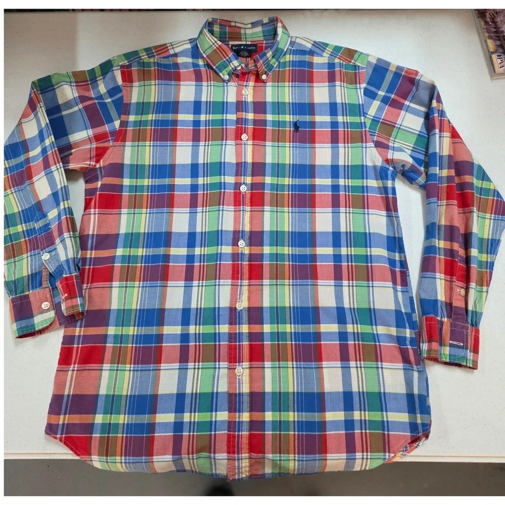 Ralph Lauren Boys XL 20 Multi Color Plaid Button Down Shirt Long Sleeve Cotton - Picture 2 of 12